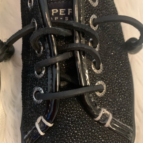 Sperry Seacoast Black Glitter Caviar Sneakers-6 - Picture 6 of 12